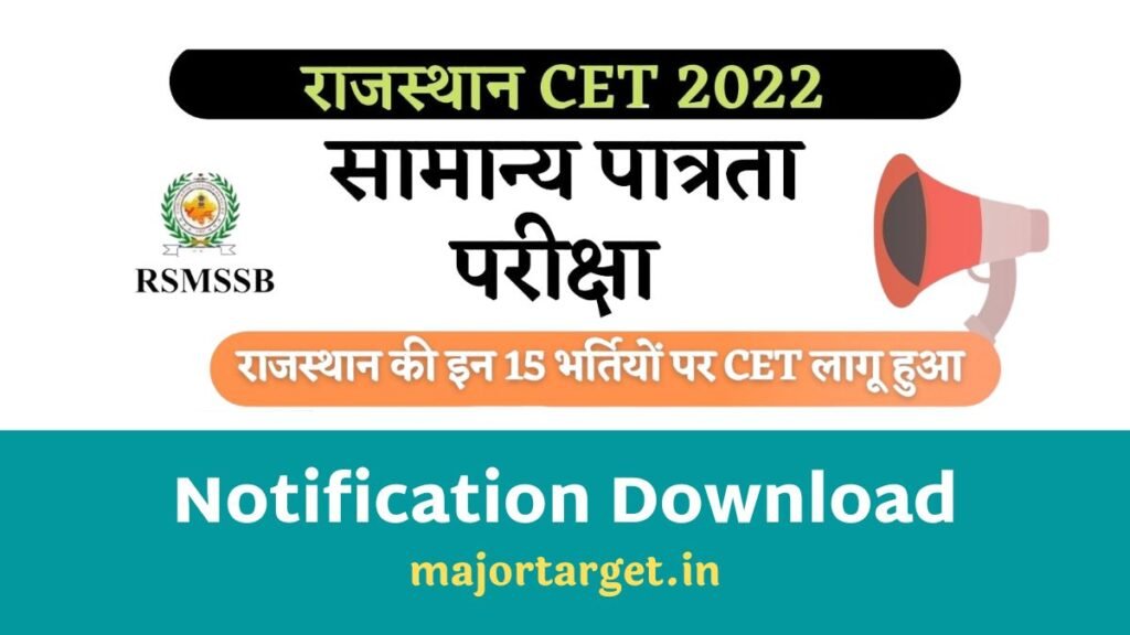 Rajasthan CET 2022 Notification Common Eligibility Test, Exam Date, Syllabus - यहां देखें पूरी जानकारी
